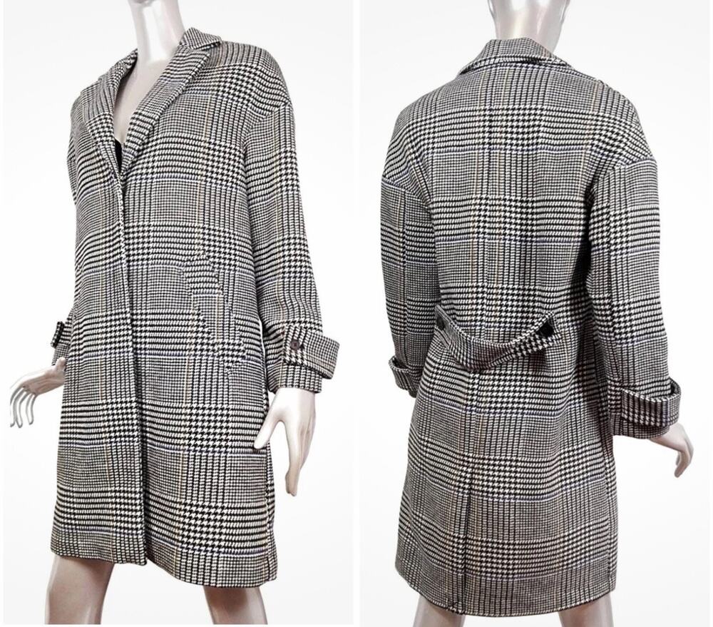 Zara TRF Wool Blend Prince of Wales Plaid Check Long Coat XS